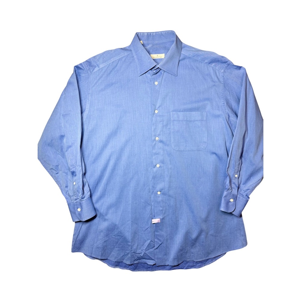 Ermenegildo Zegna Mens Blue Twill Long Sleeve Button Down Dress Shirt Size 17 43
